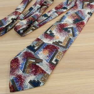 Vintage Tie Mens Multicolor Geometric Art Deco Memphis Design USA Made SABATINI